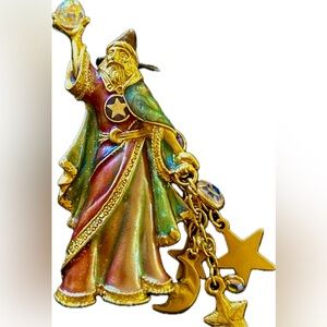 Kirks Folly Pin Brooch Pendant Wizard Enamel Crystal Brushed Gold